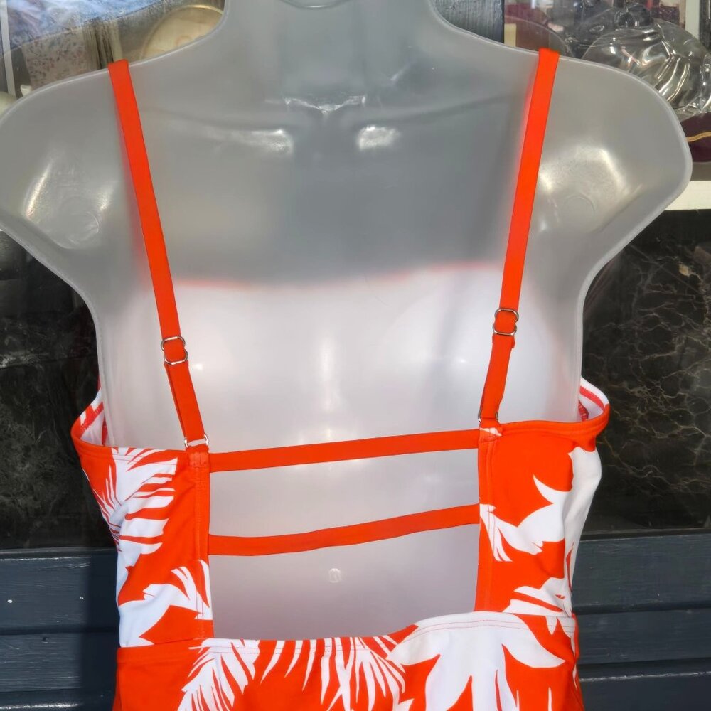 Cupshe Tropical Print Ruched One-Piece Swimsuit L Orange White Adjustable Straps - Picture 10 of 10